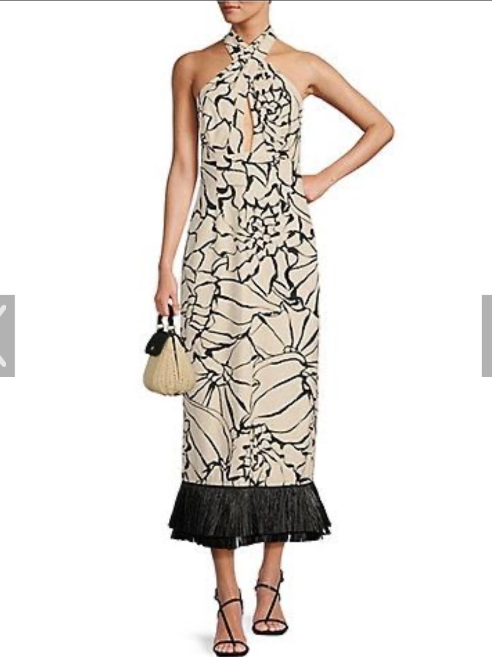 ANTONIO MELANI X M.G.
Style Black/Cream Halter
Midi Dress w/ raffia Fringe sz 6 - Picture 14 of 14